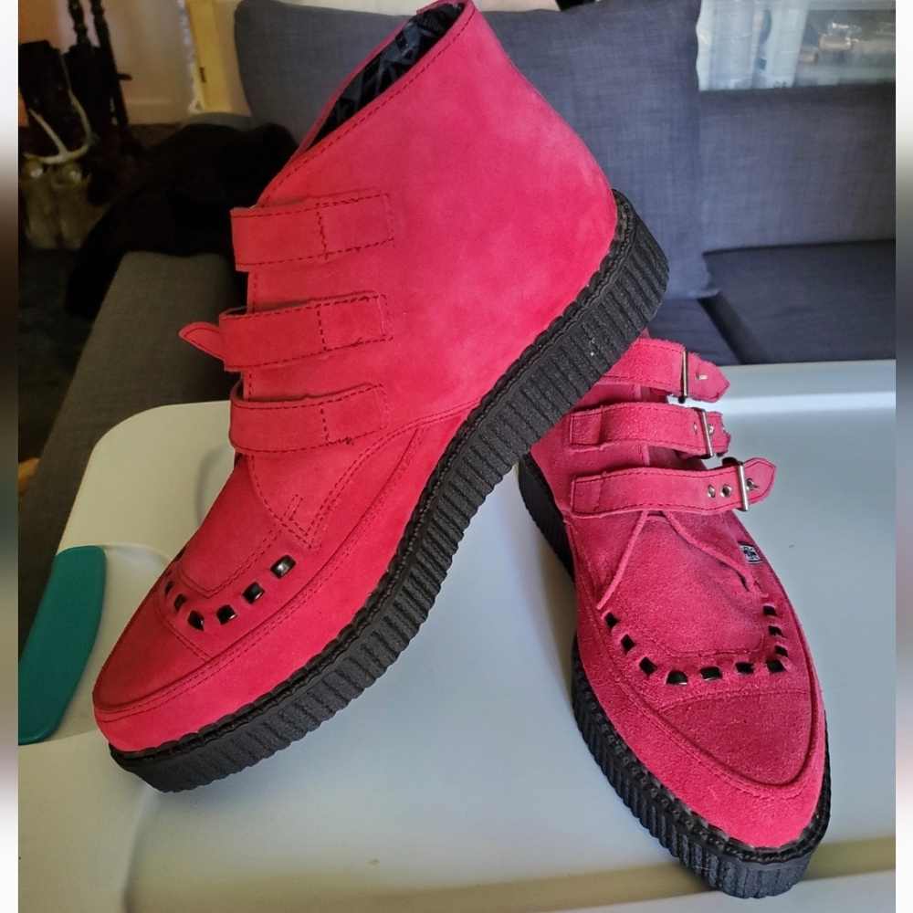 TUK Punk Hot Pink Pointed Toe Creeper Boots Women 10 / Men 8 - Picture 5 of 9